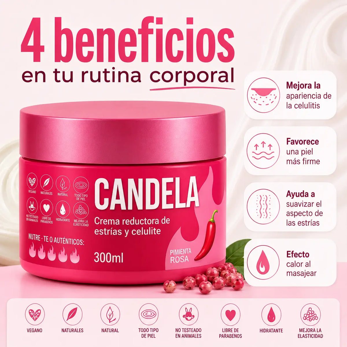 Crema Reductora de Estrías y Celulitis CANDELA, envase de 300 ml