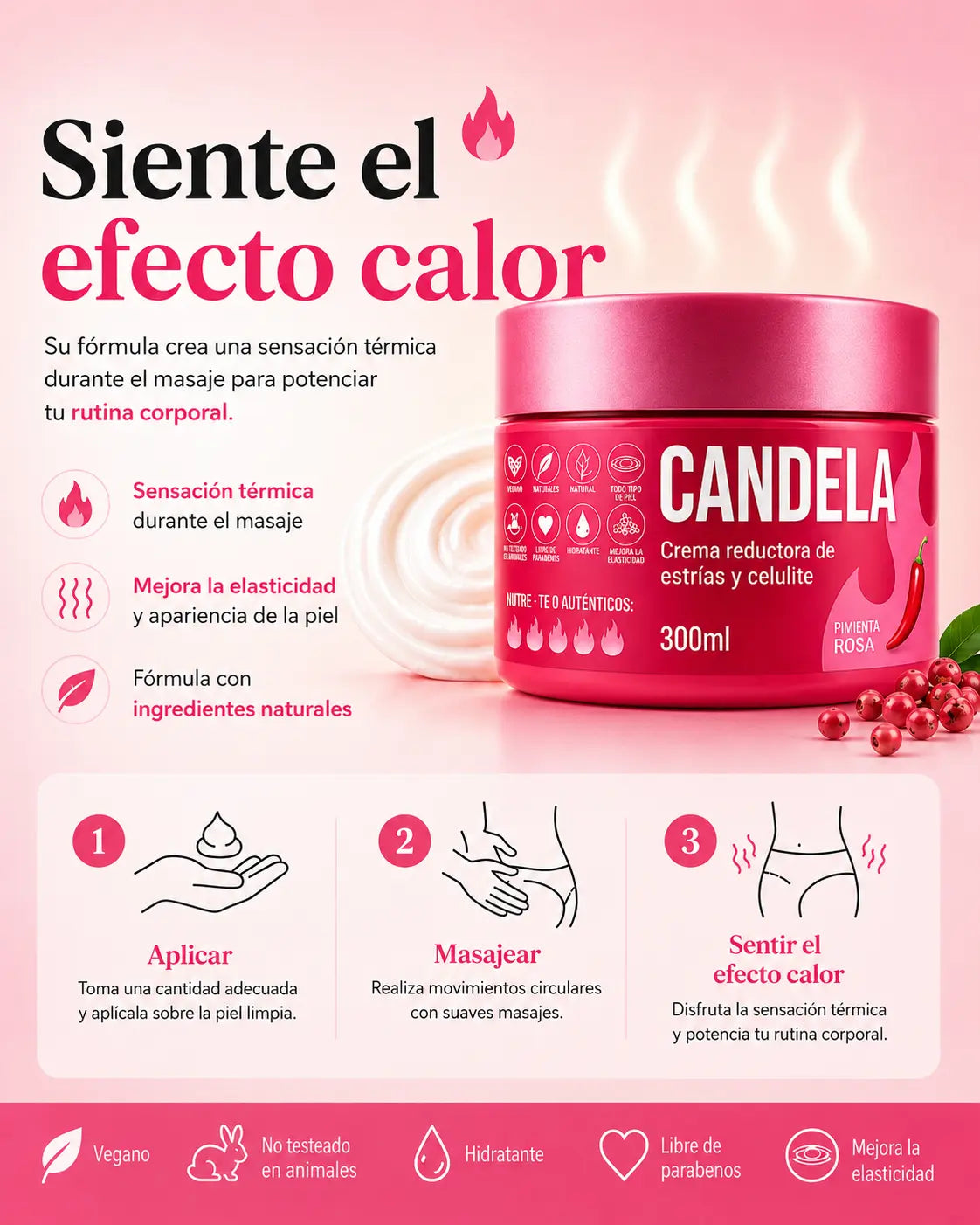 CANDELA, crema corporal con efecto calor