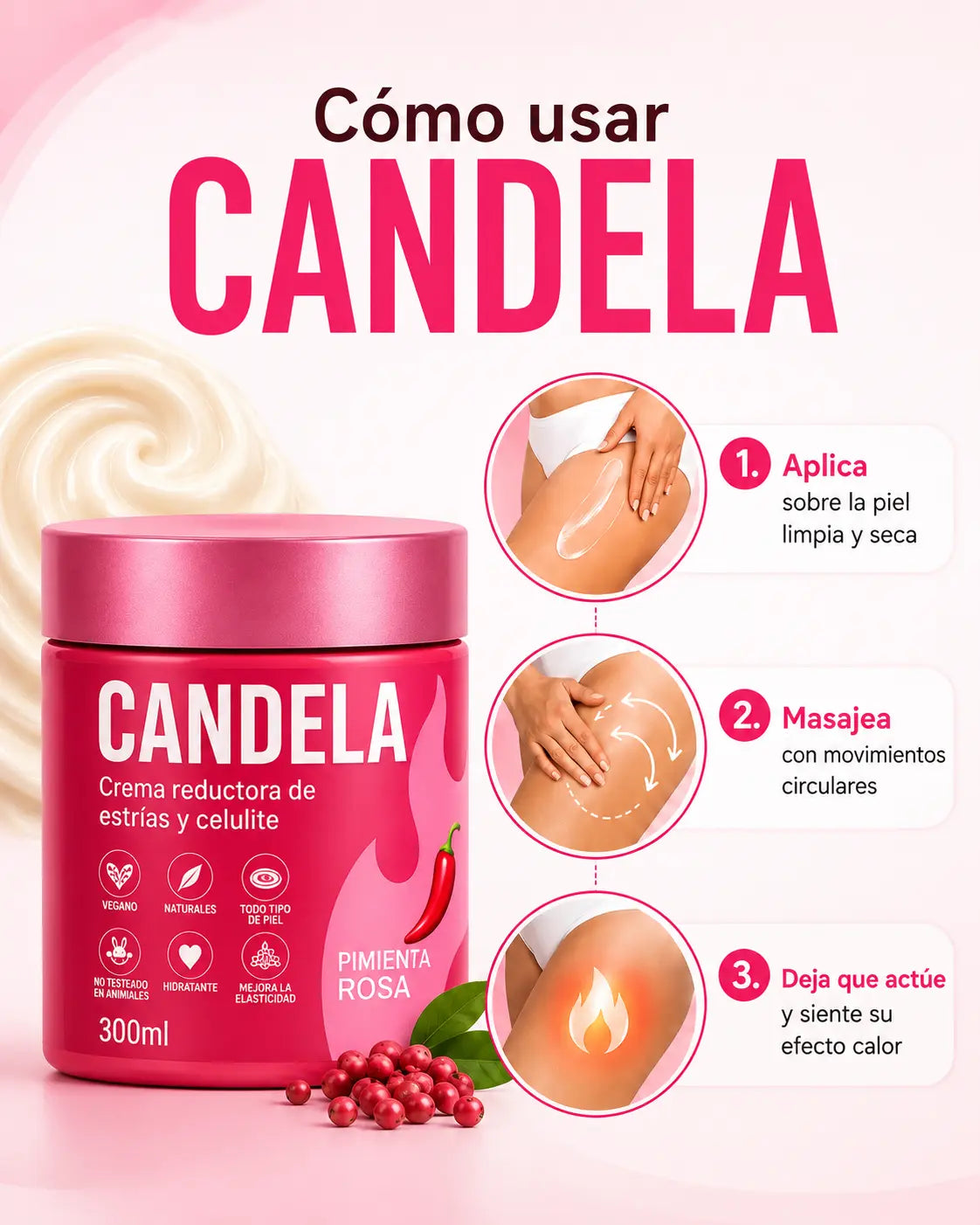 Aplicación de la crema reductora CANDELA